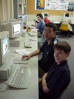 Hamish and Chris designing Flash Animations; Max weaving HTML; Hamish and Andrew spinning QTVRs