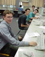 Roger, Jeffrrey and James weaving HTML; Andrew and  Michael spinning QTVRs