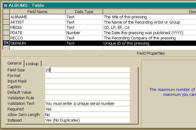 Table Definition Dialog