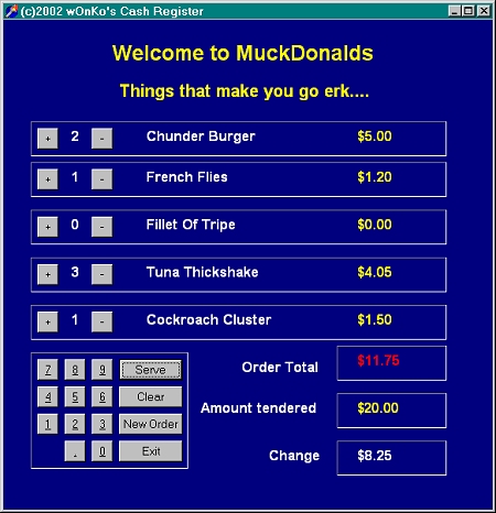 MuckDonalds Menu