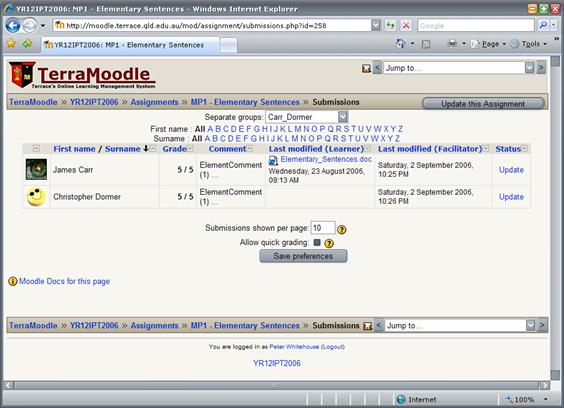 Hand-in management in Moodle